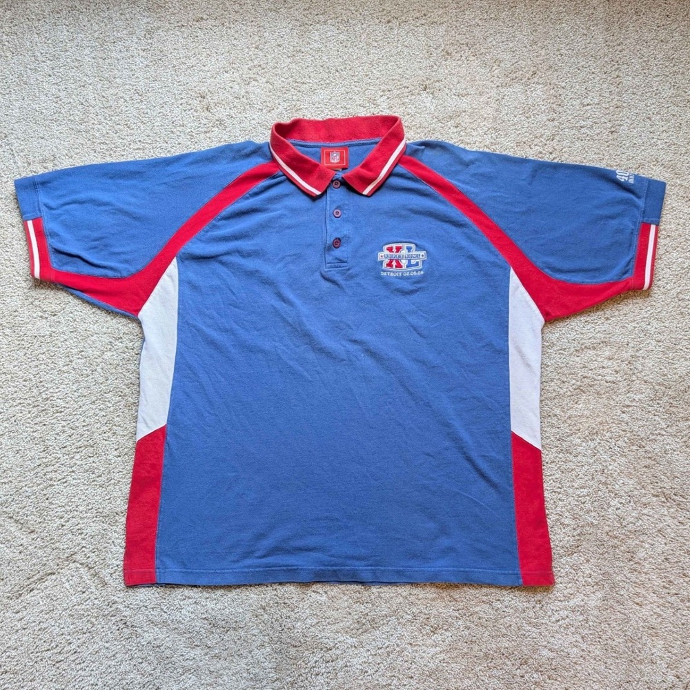 NFL Super Bowl XL Polo Shirt Mens XL Blue 2006 Detroit‎ 40th Anniversary Vintage